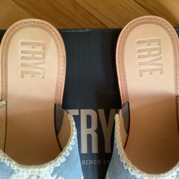 FRYE Ava Crochet Leather Slide Sandals Steel Blue SZ 9 - Picture 6 of 16